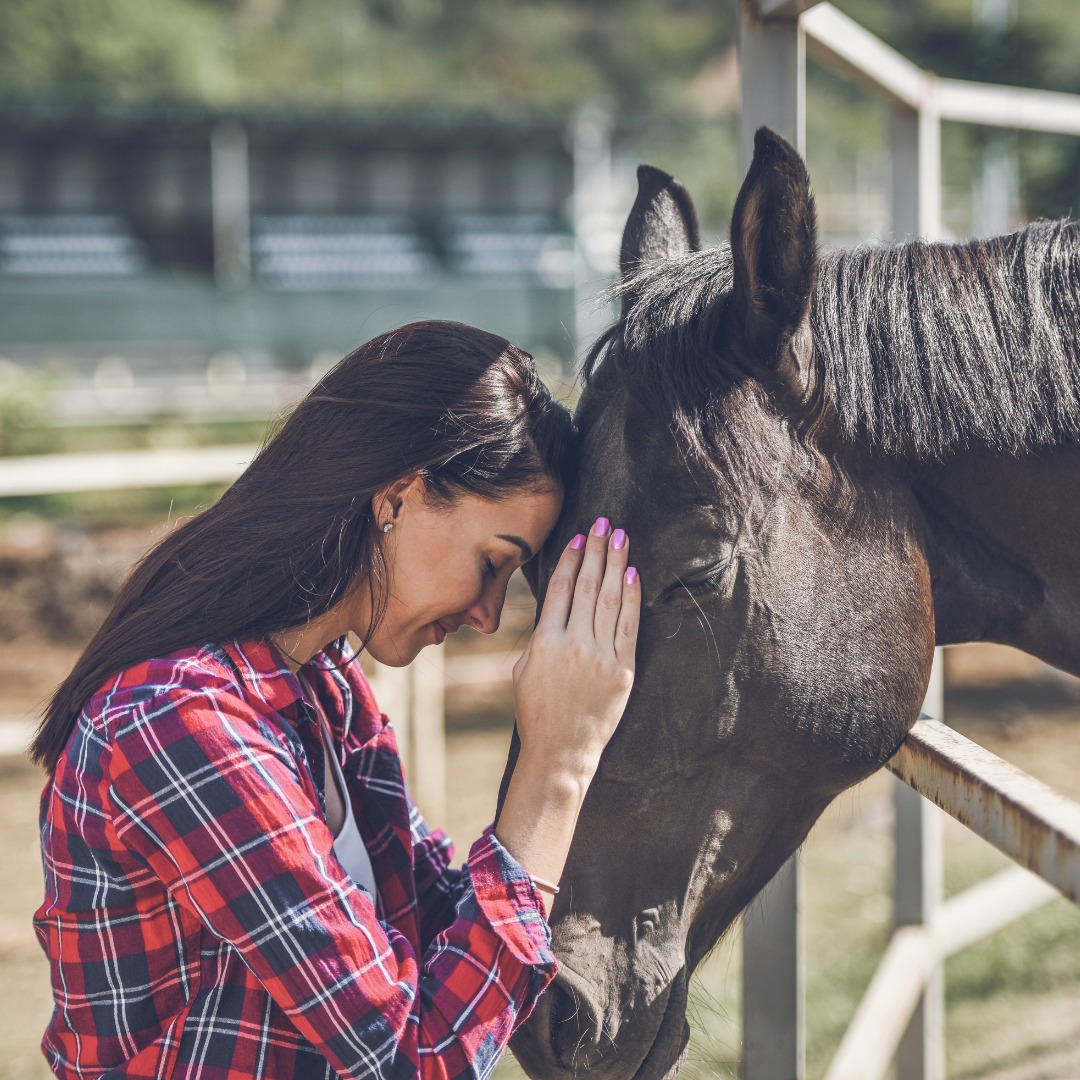 Woman with Horse during Equine Therapy