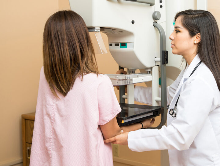 woman and doctor during mammogram